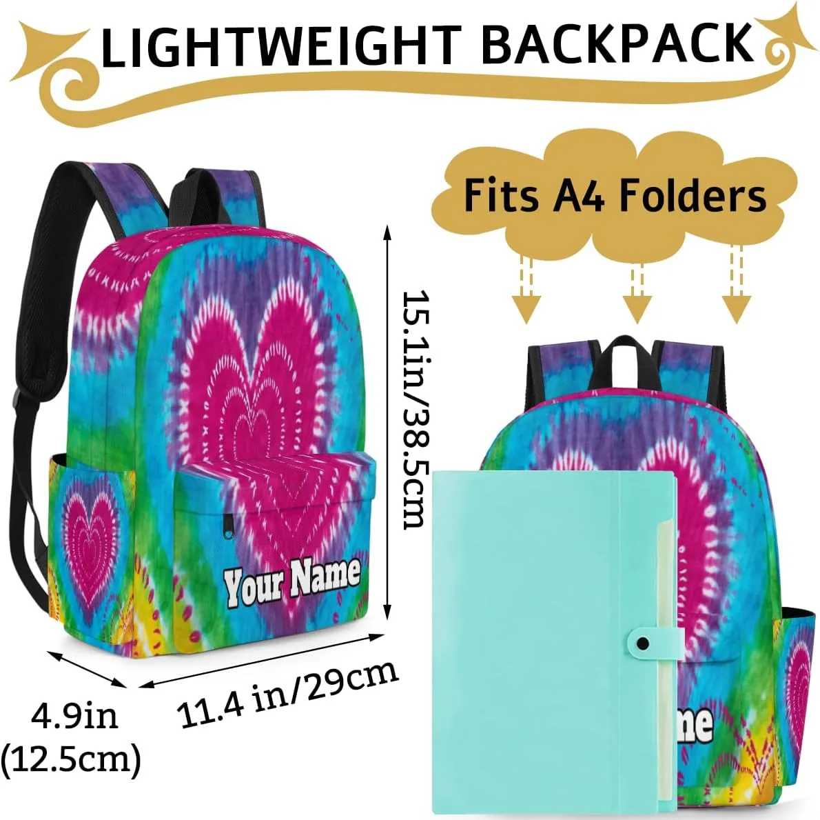 Personalized Tie Dye Design Preschool Toddler Backpack for Boys Girls Custom Kids Name Small Bookbags Kindergarten Elementary Backpack, Tie Dye