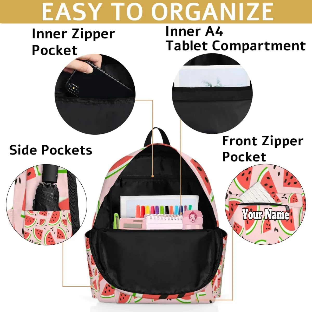Personalized Watermelon Preschool Toddler Backpack for Boys Girls Custom Kids Name Small Bookbags Kindergarten Elementary Backpack, Summer Fruit Watermelon
