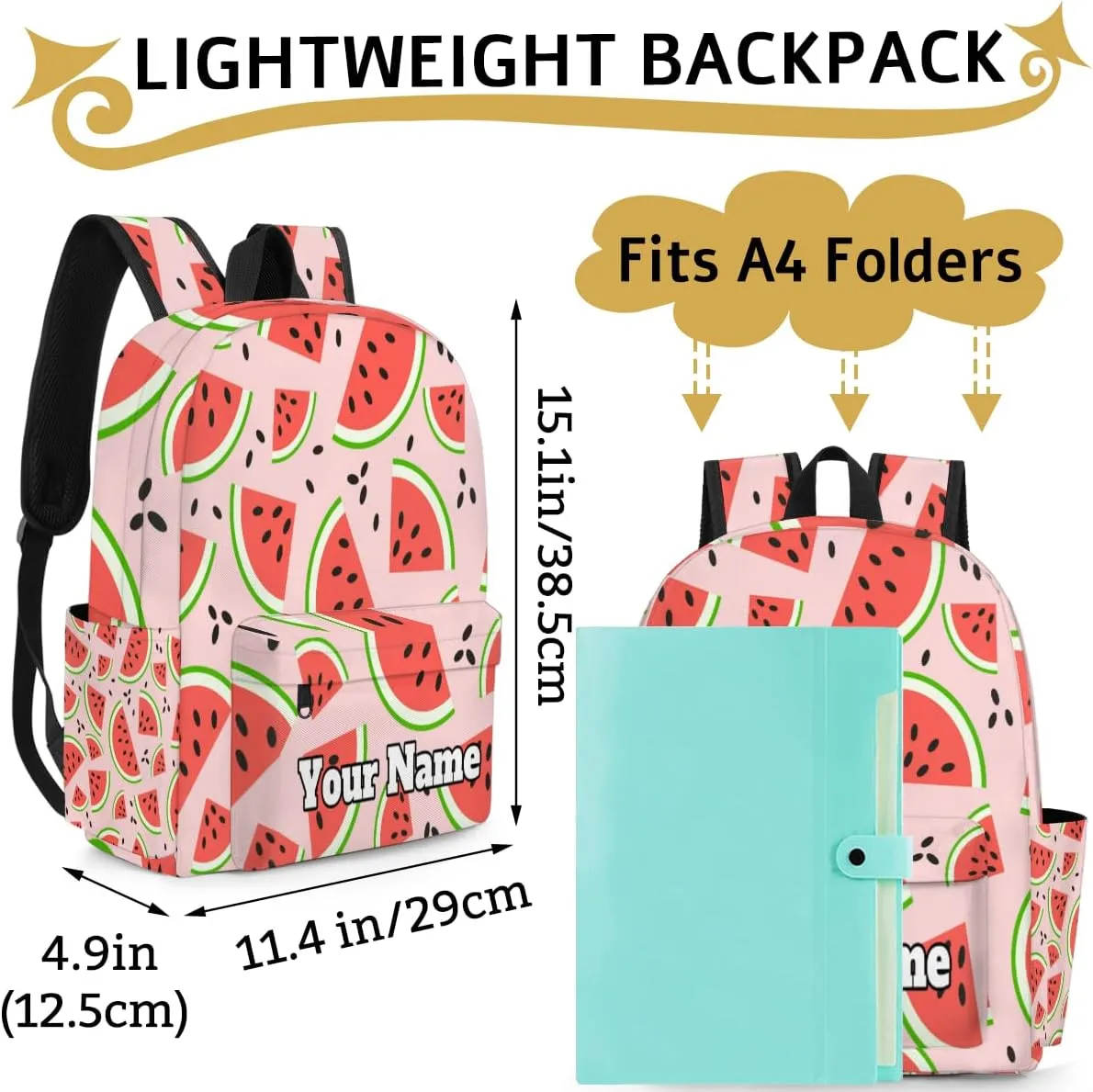 Personalized Watermelon Preschool Toddler Backpack for Boys Girls Custom Kids Name Small Bookbags Kindergarten Elementary Backpack, Summer Fruit Watermelon