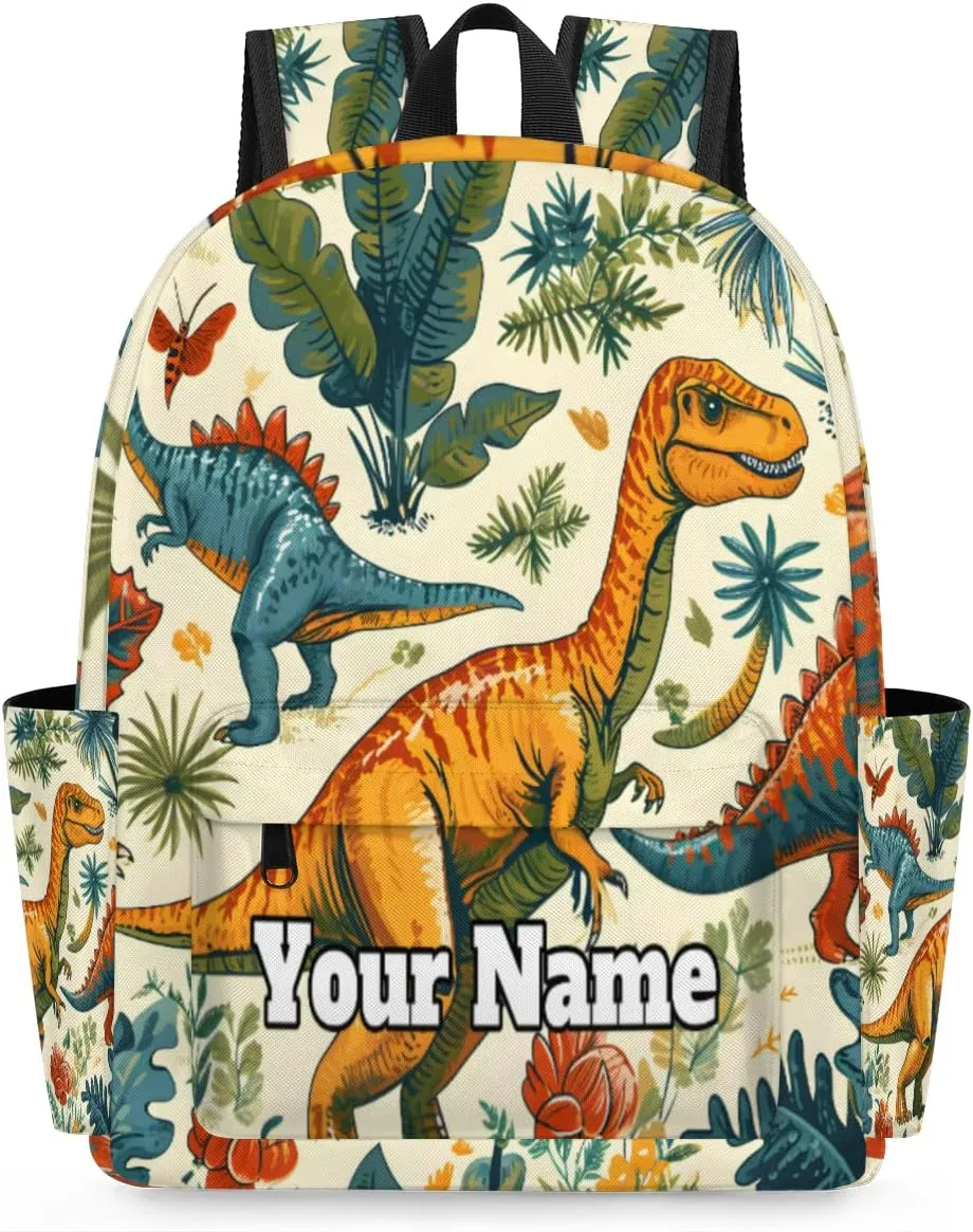Personalized Wild Dinosaurs Preschool Toddler Backpack for Boys Girls Custom Kids Name Small Bookbags Kindergarten Elementary Backpack, Tropical Plants Dinosaur