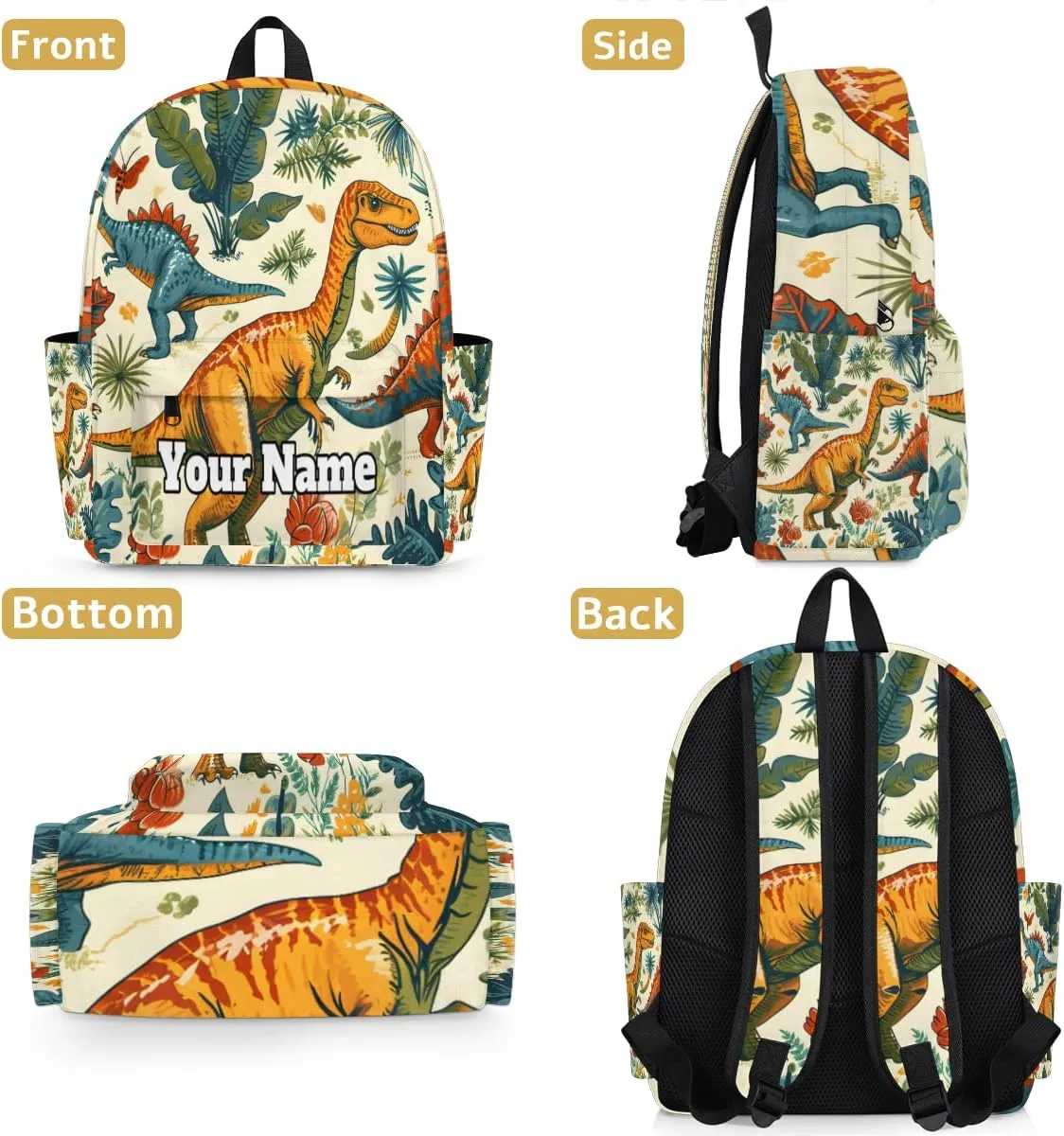 Personalized Wild Dinosaurs Preschool Toddler Backpack for Boys Girls Custom Kids Name Small Bookbags Kindergarten Elementary Backpack, Tropical Plants Dinosaur