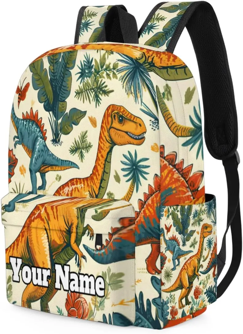 Personalized Wild Dinosaurs Preschool Toddler Backpack for Boys Girls Custom Kids Name Small Bookbags Kindergarten Elementary Backpack, Tropical Plants Dinosaur