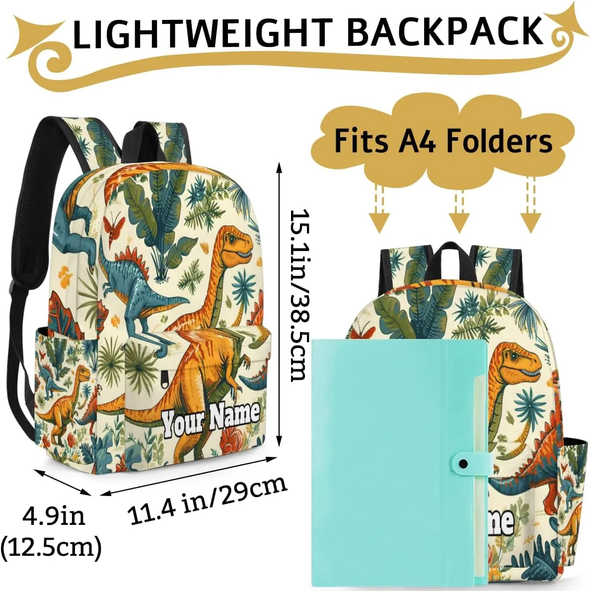 Personalized Wild Dinosaurs Preschool Toddler Backpack for Boys Girls Custom Kids Name Small Bookbags Kindergarten Elementary Backpack, Tropical Plants Dinosaur