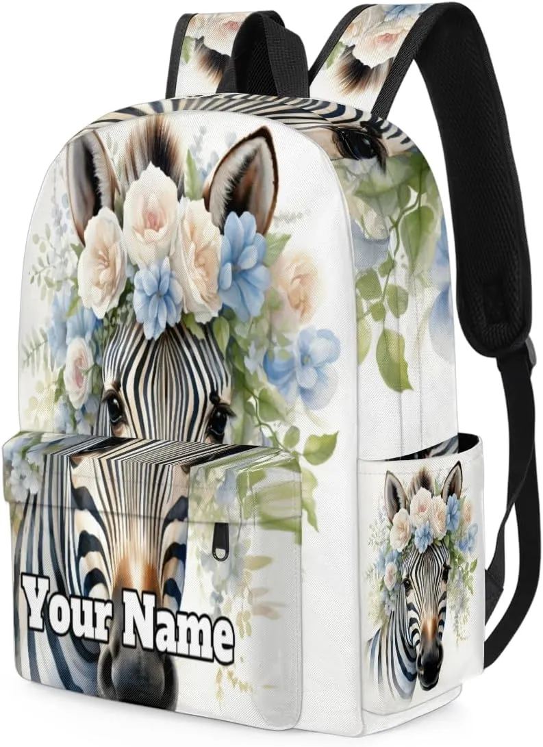 Personalized Zebra Preschool Toddler Backpack for Boys Girls Custom Kids Name Small Bookbags Kindergarten Elementary Backpack, Flower