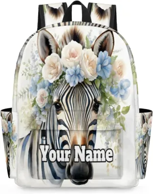 Personalized Zebra Preschool Toddler Backpack for Boys Girls Custom Kids Name Small Bookbags Kindergarten Elementary Backpack, Flower