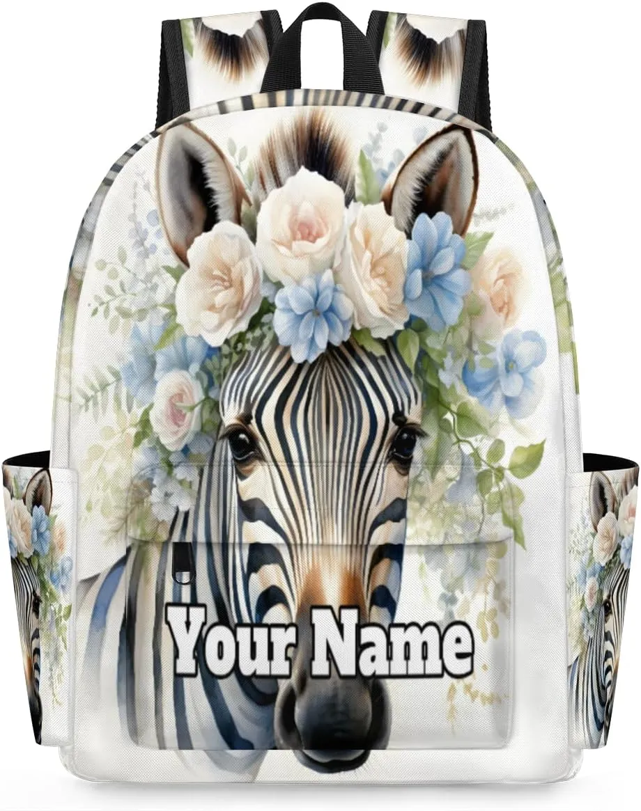 Personalized Zebra Preschool Toddler Backpack for Boys Girls Custom Kids Name Small Bookbags Kindergarten Elementary Backpack, Flower