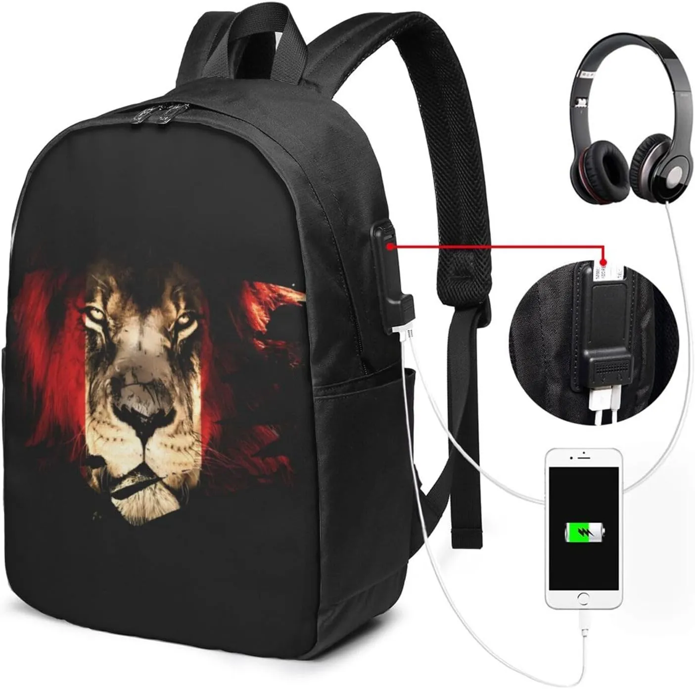 Peruvian Peru Flag African Lion Laptop Backpacks Travel Backpack Casual Business Daypack Sport Rucksack Computer Bag Fits up to 17 Inch Notebook with USB Port