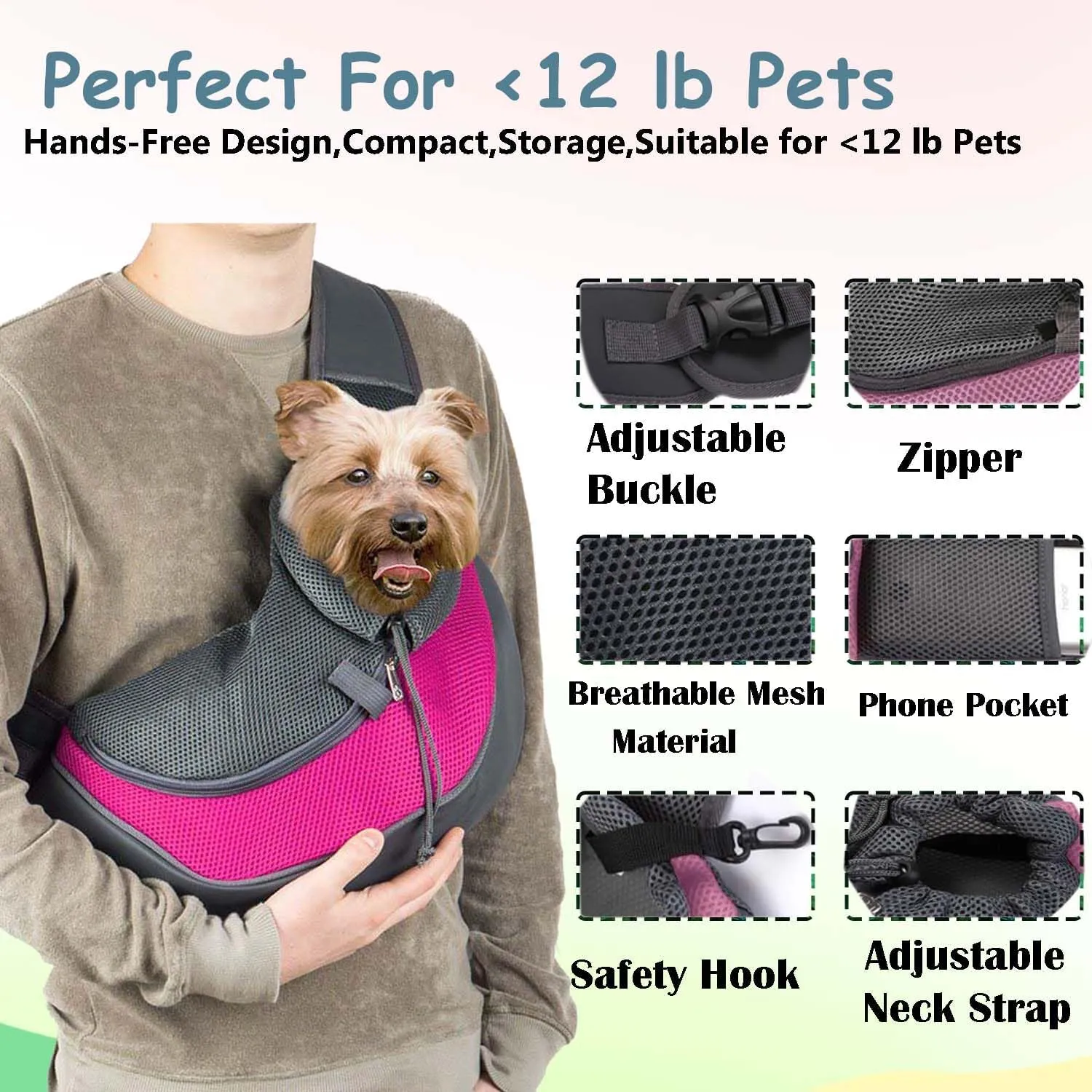 Pet Dog Sling Carrier Puppy Pet Slings Bag for Small Dogs Cats Satchel Carriers Breathable Mesh Hand Free with Adjustable Strap Doggie Crossbody for Outdoor Travel (Red, Small <5 lbs)