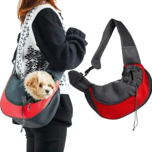 Pet Dog Sling Carrier Puppy Pet Slings Bag for Small Dogs Cats Satchel Carriers Breathable Mesh Hand Free with Adjustable Strap Doggie Crossbody for Outdoor Travel (Red, Small <5 lbs)