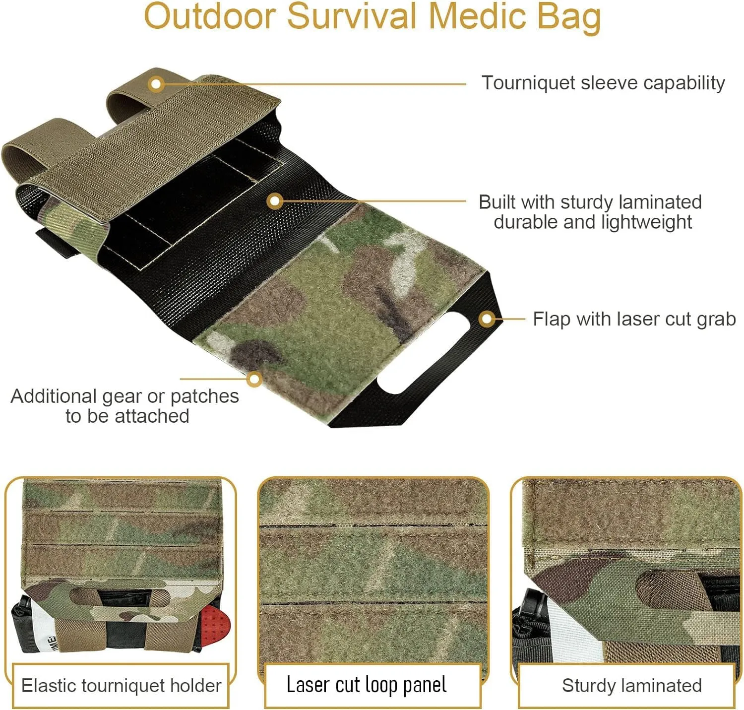 PETAC GEAR Tactical Ifak Pouch,Molle First Aid Micro Trauma Kit Military，Belt Medical Survival Pouches.(Bag Only)