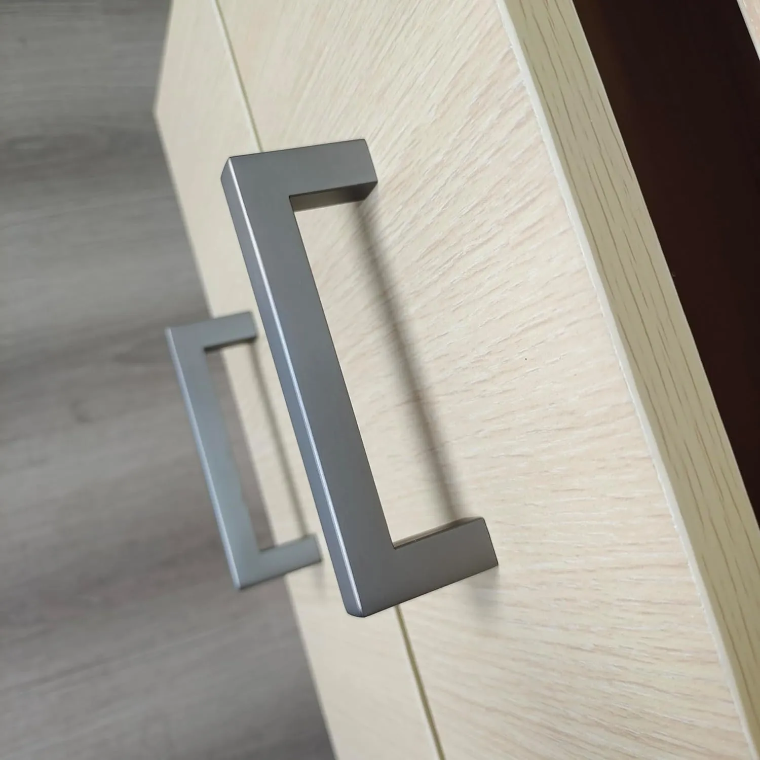 Pewter Cabinet Pulls 10 Pack 3 3/4 Inch Hole Center Ancient Grey Drawer Pulls Stainless Steel Modern Square Cupboard Handles Kitchen Handles for Cabinets Grey Hardware