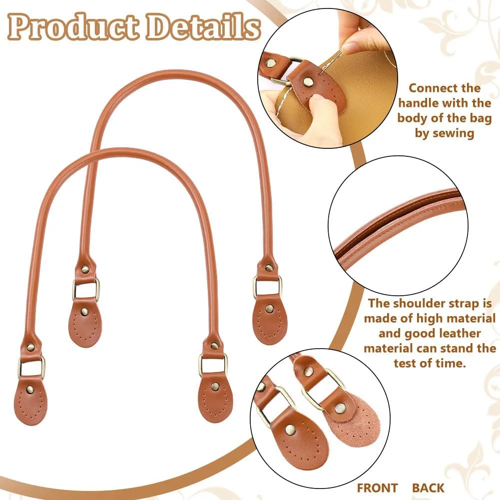 PH PandaHall 2 Pcs 24.2 Inches Leather Purse Handles Handbags Shoulder Bag Strap Replacement with Alloy Clasps for Purses Making Supplies, Chocolate Color