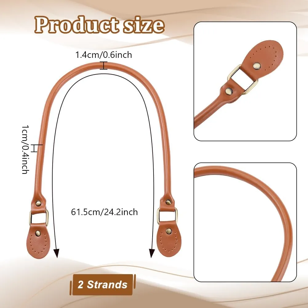 PH PandaHall 2 Pcs 24.2 Inches Leather Purse Handles Handbags Shoulder Bag Strap Replacement with Alloy Clasps for Purses Making Supplies, Chocolate Color