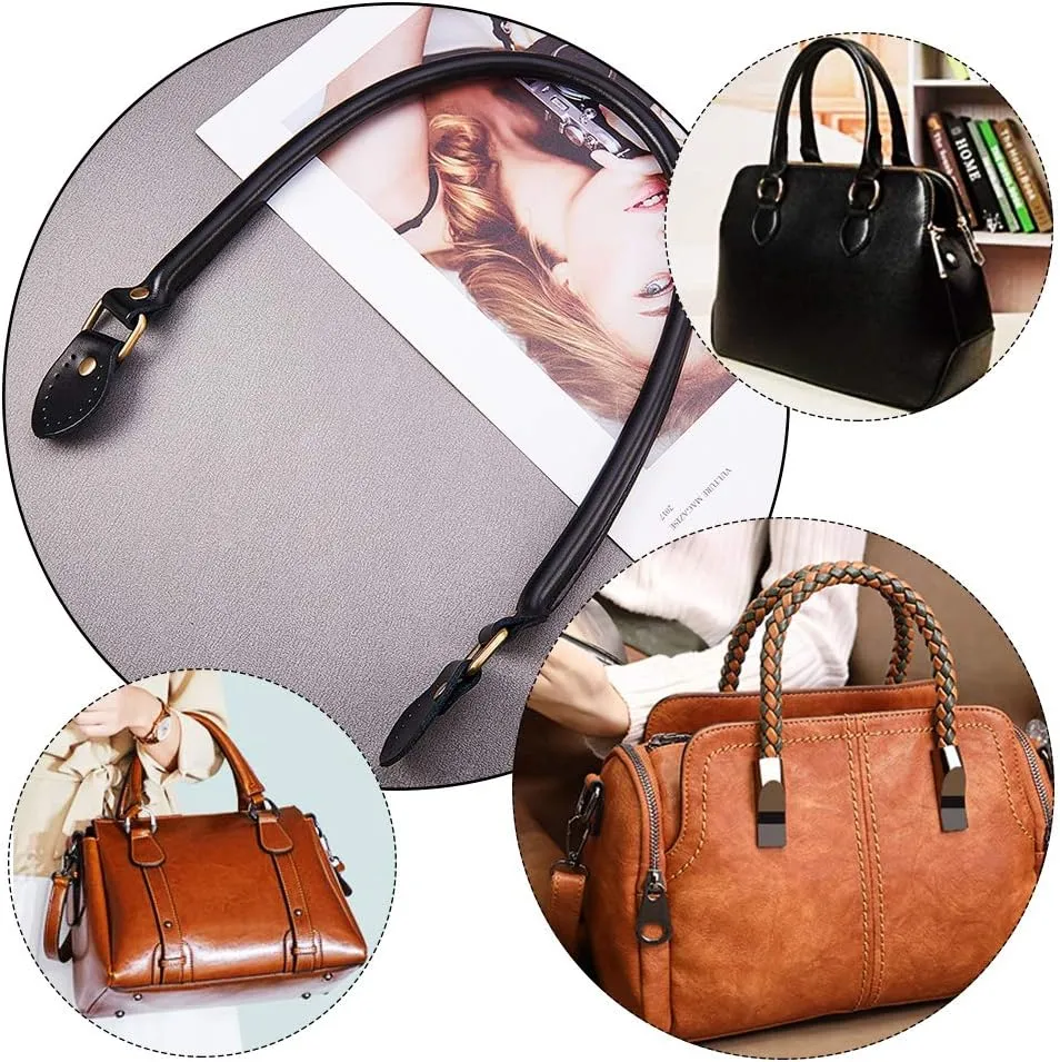PH PandaHall 2pcs Leather Purse Handles 24.2” Sew On Bag Handles Purse Replacement Strap Black PU Leather Handbag Strap for Purses Handbag Shoulder Crossbody Bag Tote Bag Making Supplies