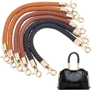 PH PandHall 6pcs Braided Purse Straps, 3 Colors 12.4 Inch PU Leather Handbag Handles Short Handbag Strap Replacement Handles with Golden Lobster Clasp for DIY Bag Handbag Tote