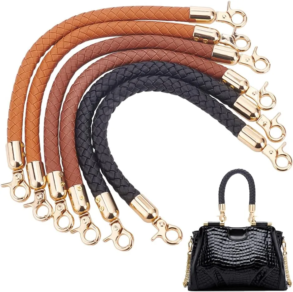 PH PandHall 6pcs Braided Purse Straps, 3 Colors 12.4 Inch PU Leather Handbag Handles Short Handbag Strap Replacement Handles with Golden Lobster Clasp for DIY Bag Handbag Tote