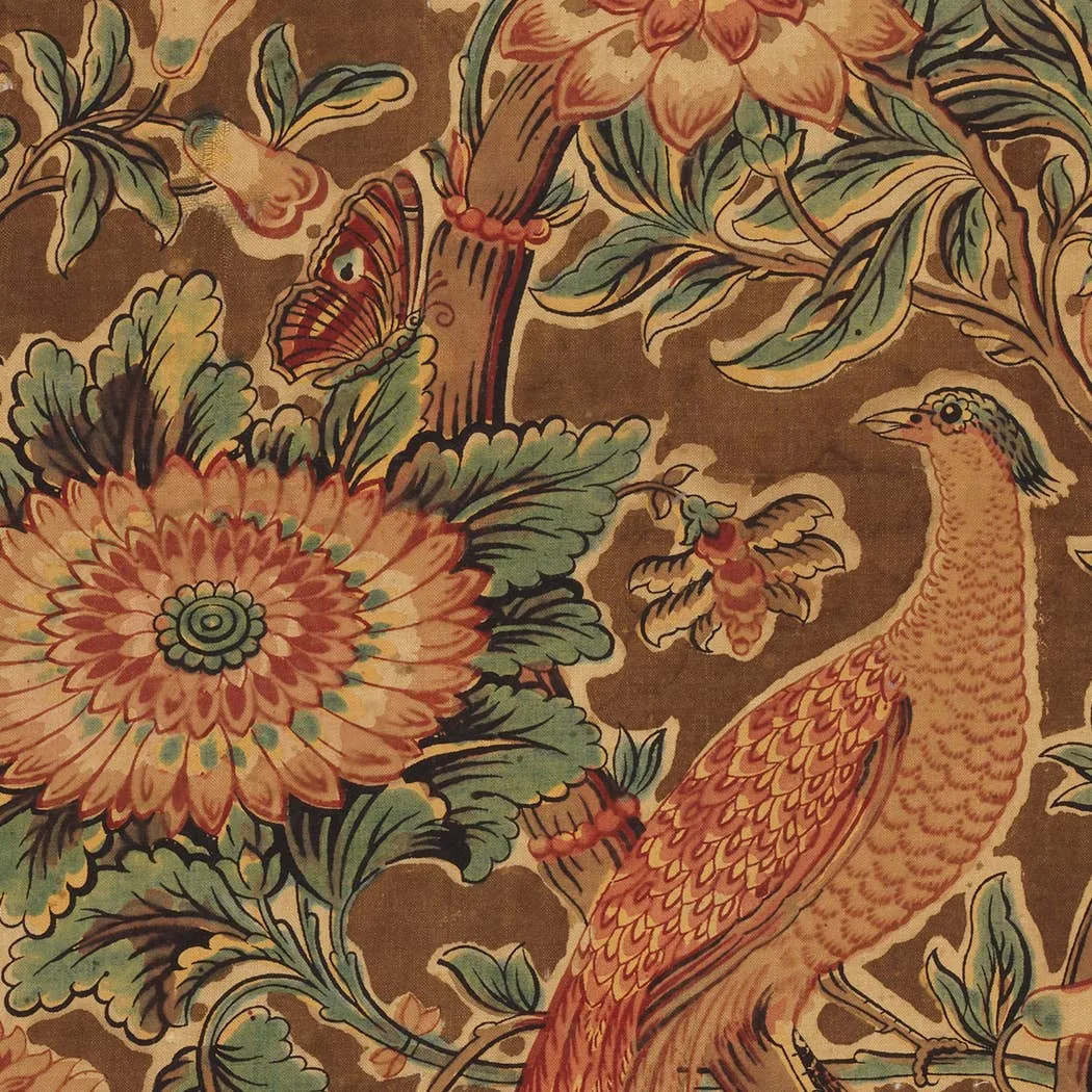 Pheasant and Flower Decorative Tray with Brass Handles