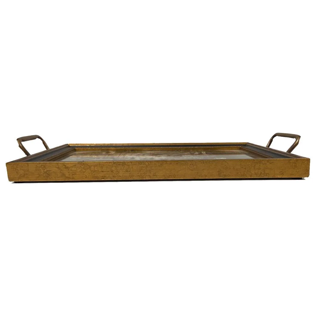 Pheasant and Flower Decorative Tray with Brass Handles