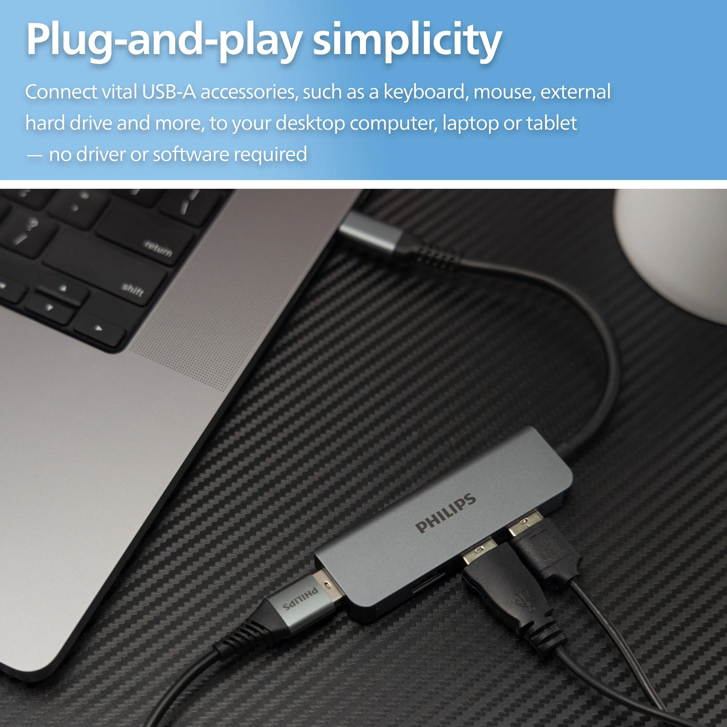 Philips USB-C to USB-A 4-Port Adapter, Silver