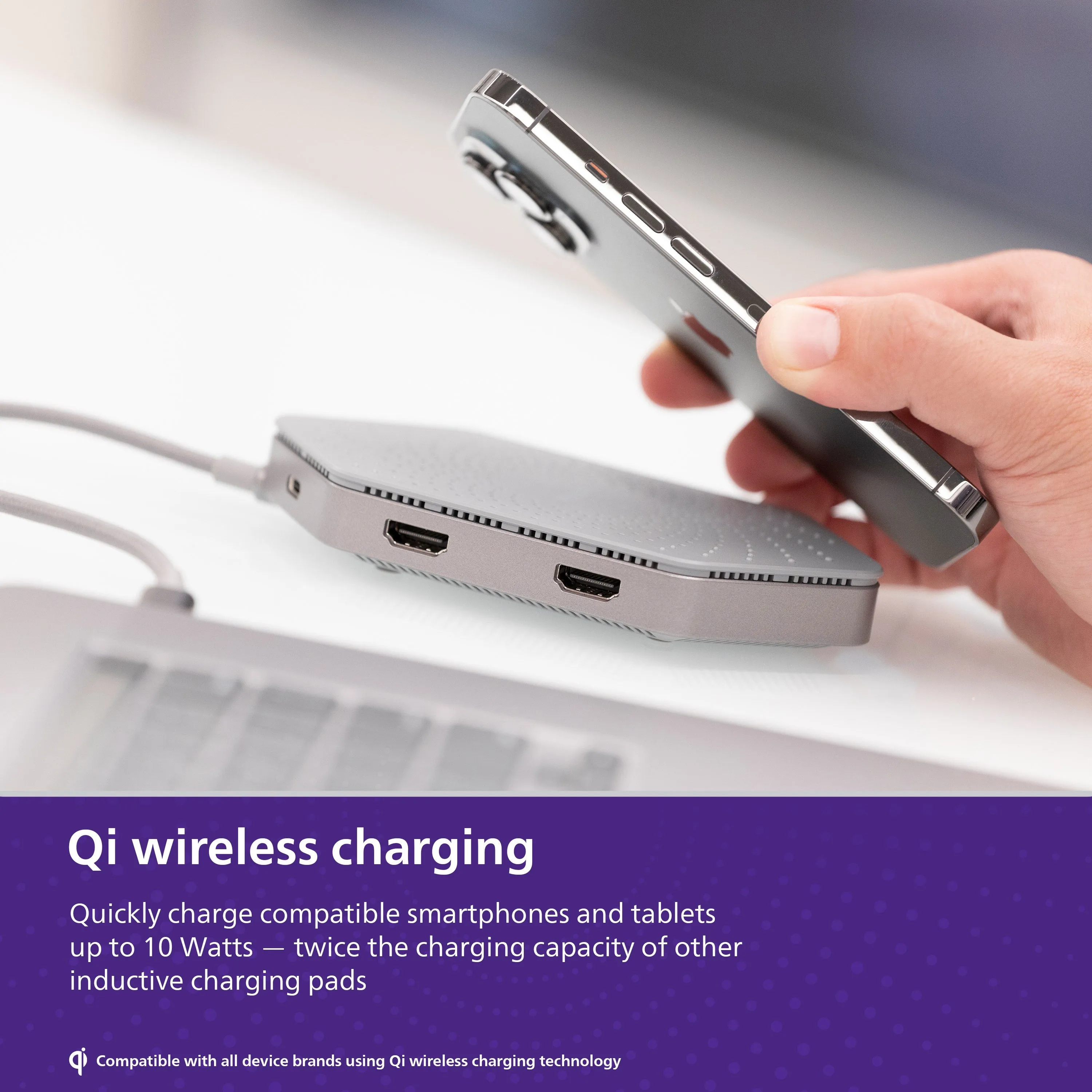 Philips USB-C Travel Docking Station with Qi Wireless Charging, Gray