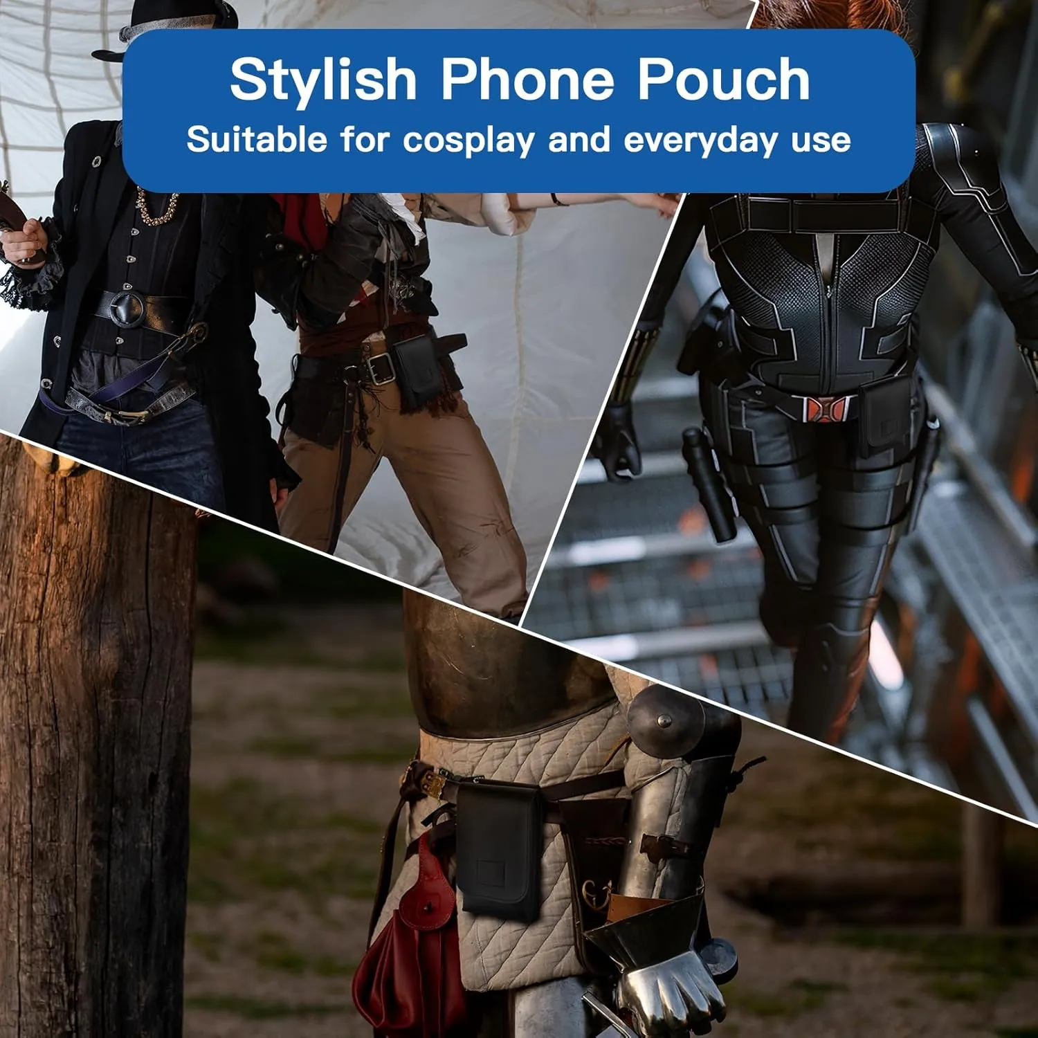 Phone Pouch for Jedi Cosplay - Ultra Fiber PU Leather Phone Holster Case with Belt Loop Keeper, Costume Accessory for Halloween, Conventions & Roleplay (Brown - S)