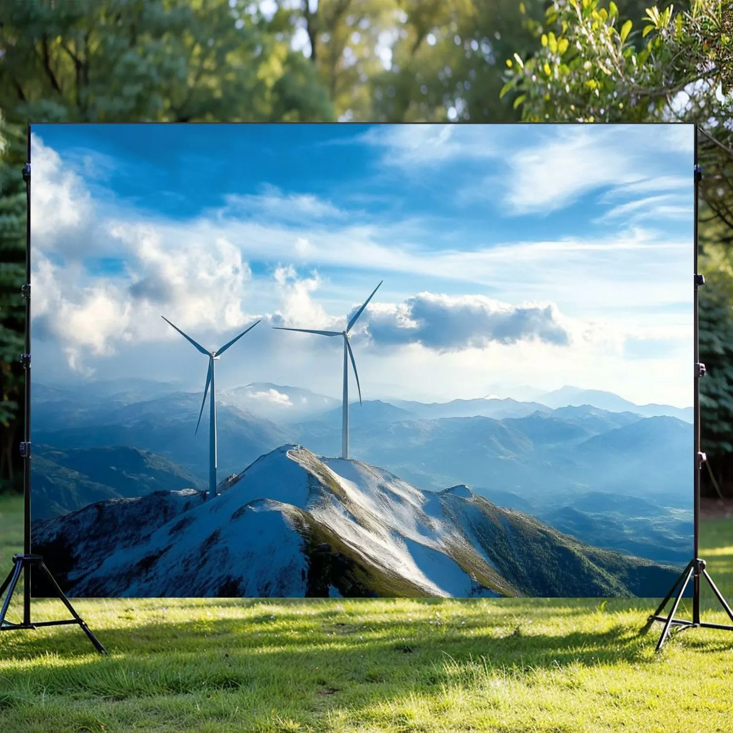Photography Backdrop Photography Background Aerial Photography Alpine Wind Farm for Photoshoot Portrait Photo Studio Video Prop Birthday Party Booth Decoration 7x5ft