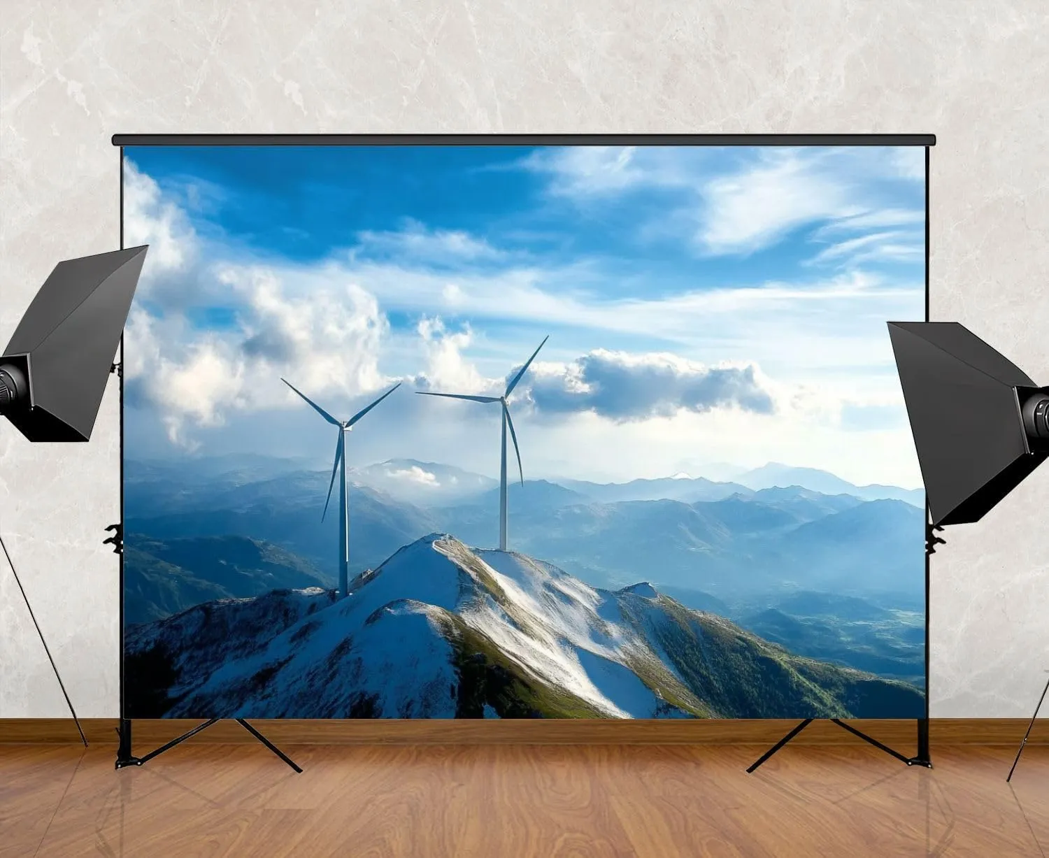 Photography Backdrop Photography Background Aerial Photography Alpine Wind Farm for Photoshoot Portrait Photo Studio Video Prop Birthday Party Booth Decoration 7x5ft