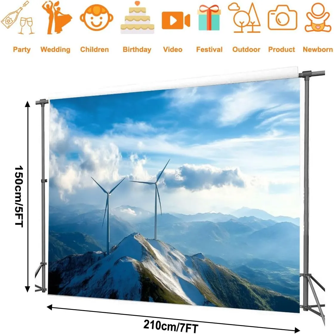 Photography Backdrop Photography Background Aerial Photography Alpine Wind Farm for Photoshoot Portrait Photo Studio Video Prop Birthday Party Booth Decoration 7x5ft