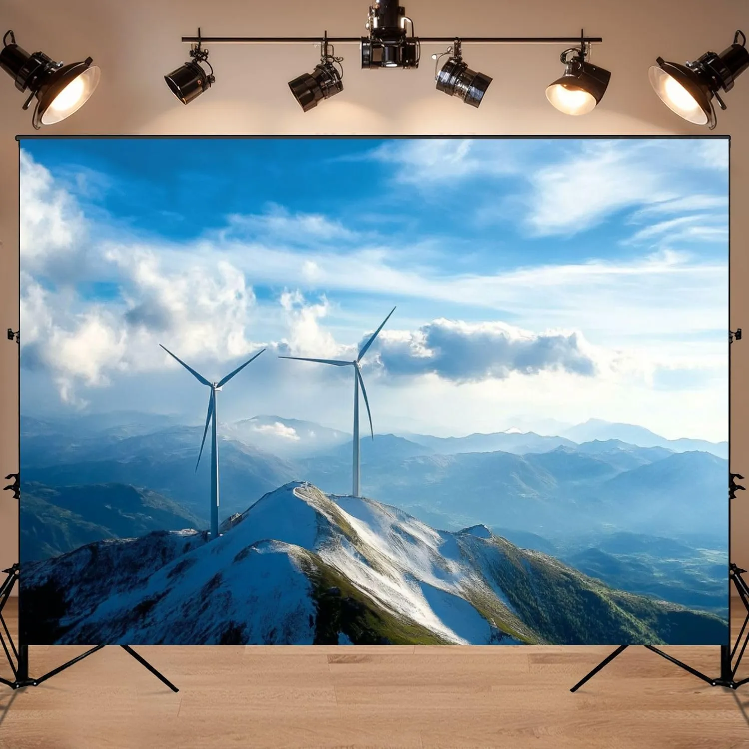 Photography Backdrop Photography Background Aerial Photography Alpine Wind Farm for Photoshoot Portrait Photo Studio Video Prop Birthday Party Booth Decoration 7x5ft
