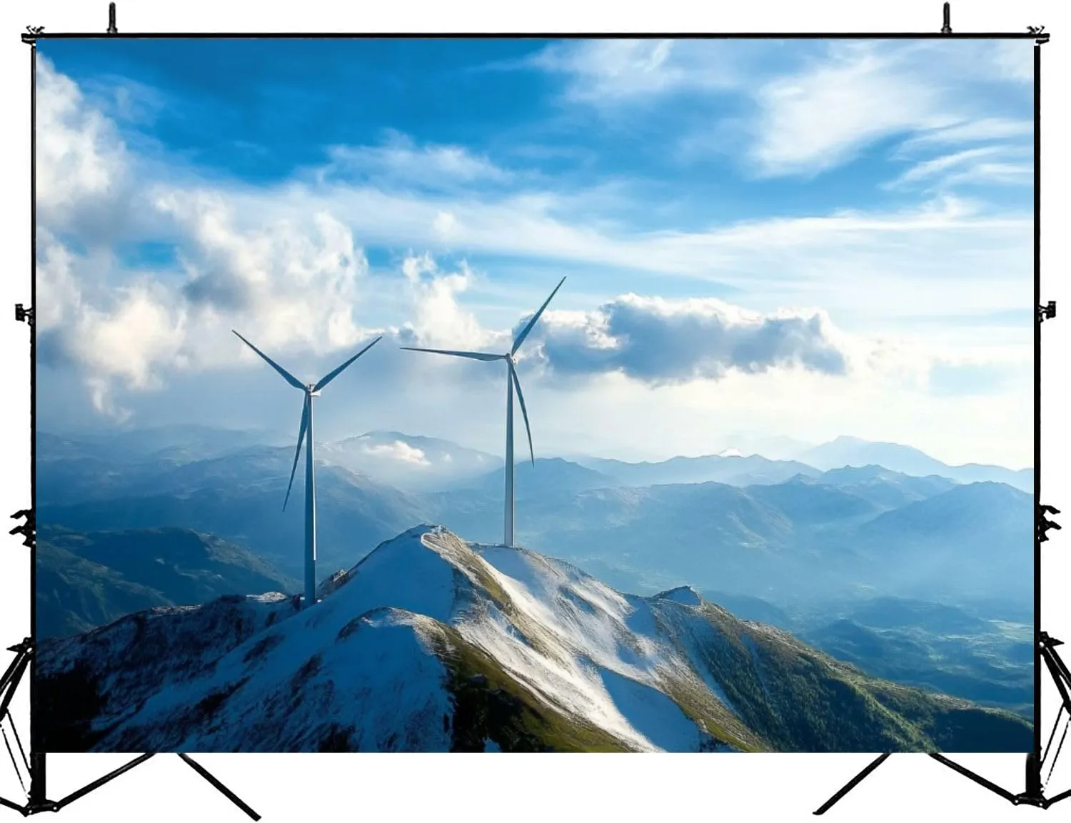Photography Backdrop Photography Background Aerial Photography Alpine Wind Farm for Photoshoot Portrait Photo Studio Video Prop Birthday Party Booth Decoration 7x5ft