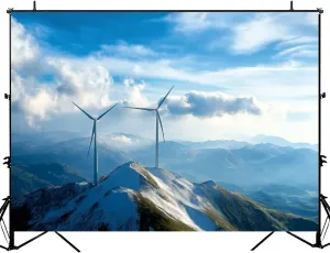 Photography Backdrop Photography Background Aerial Photography Alpine Wind Farm for Photoshoot Portrait Photo Studio Video Prop Birthday Party Booth Decoration 7x5ft