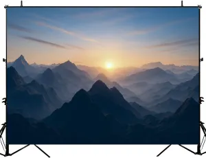Photography Backdrop Photography Background Aerial View Misty Mountains Sunrise for Photoshoot Portrait Photo Studio Video Prop Birthday Party Booth Decoration 7x5ft