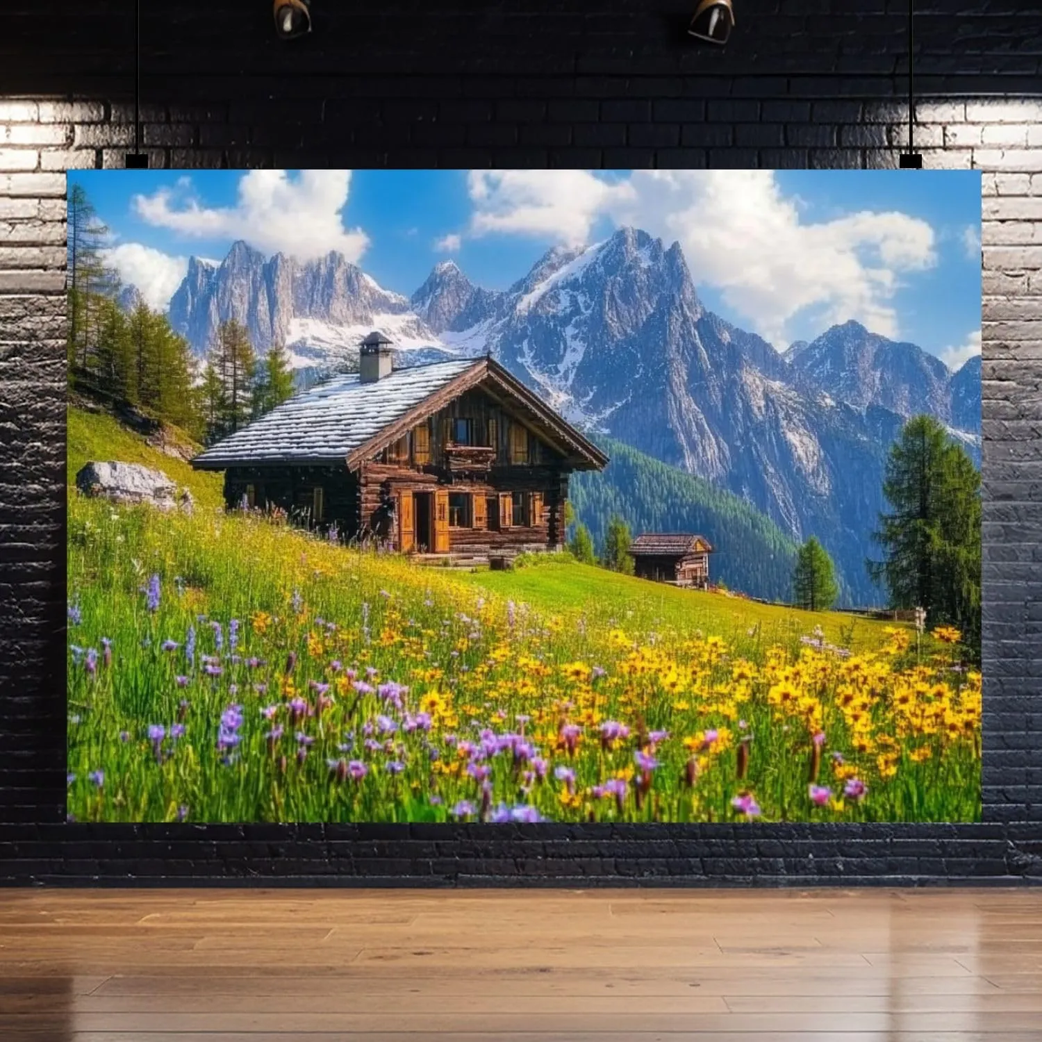Photography Backdrop Photography Background Alpine Scenery Mountain Chalet Summer for Photoshoot Portrait Photo Studio Video Prop Birthday Party Booth Decoration 7x5ft