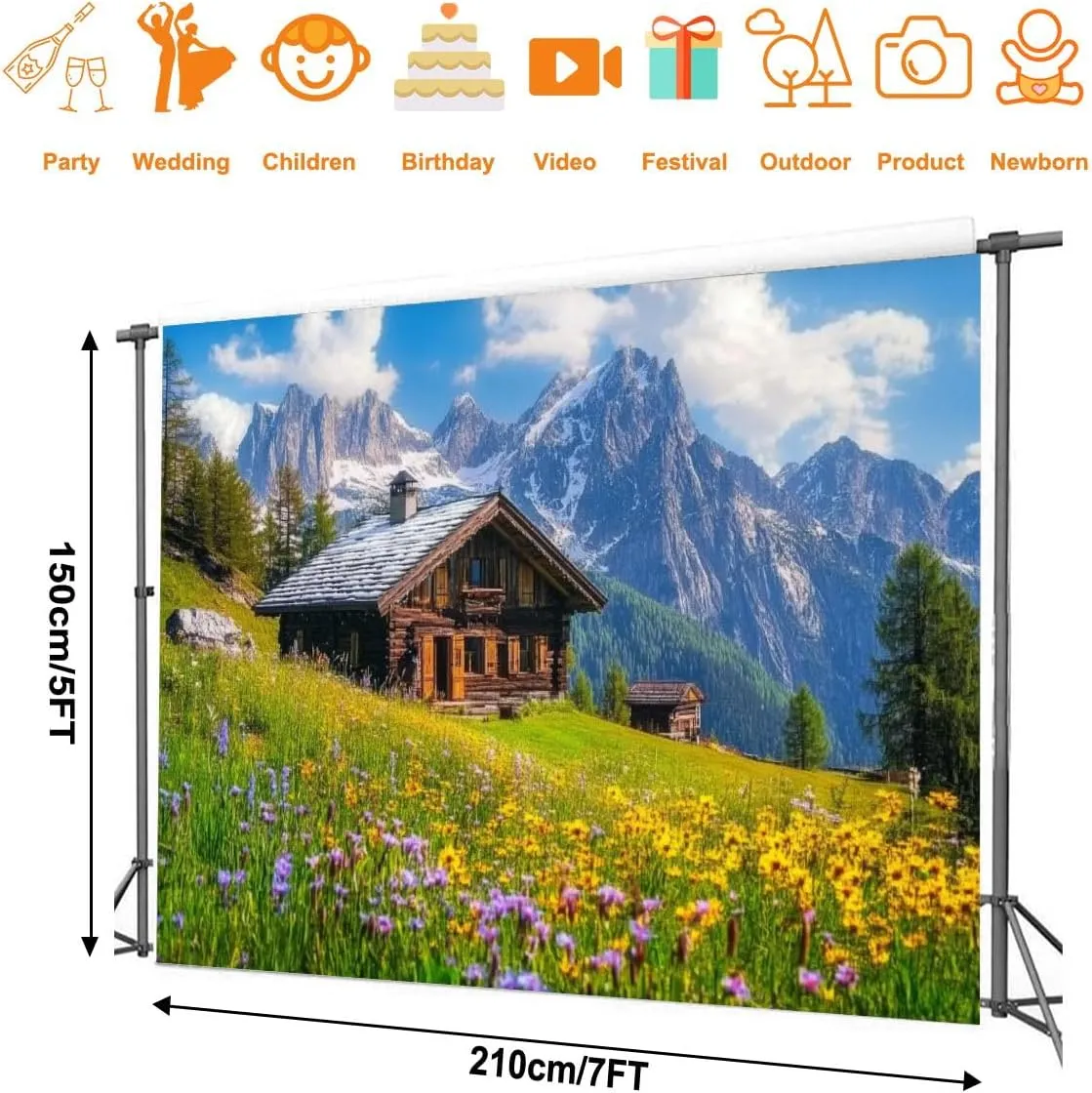 Photography Backdrop Photography Background Alpine Scenery Mountain Chalet Summer for Photoshoot Portrait Photo Studio Video Prop Birthday Party Booth Decoration 7x5ft