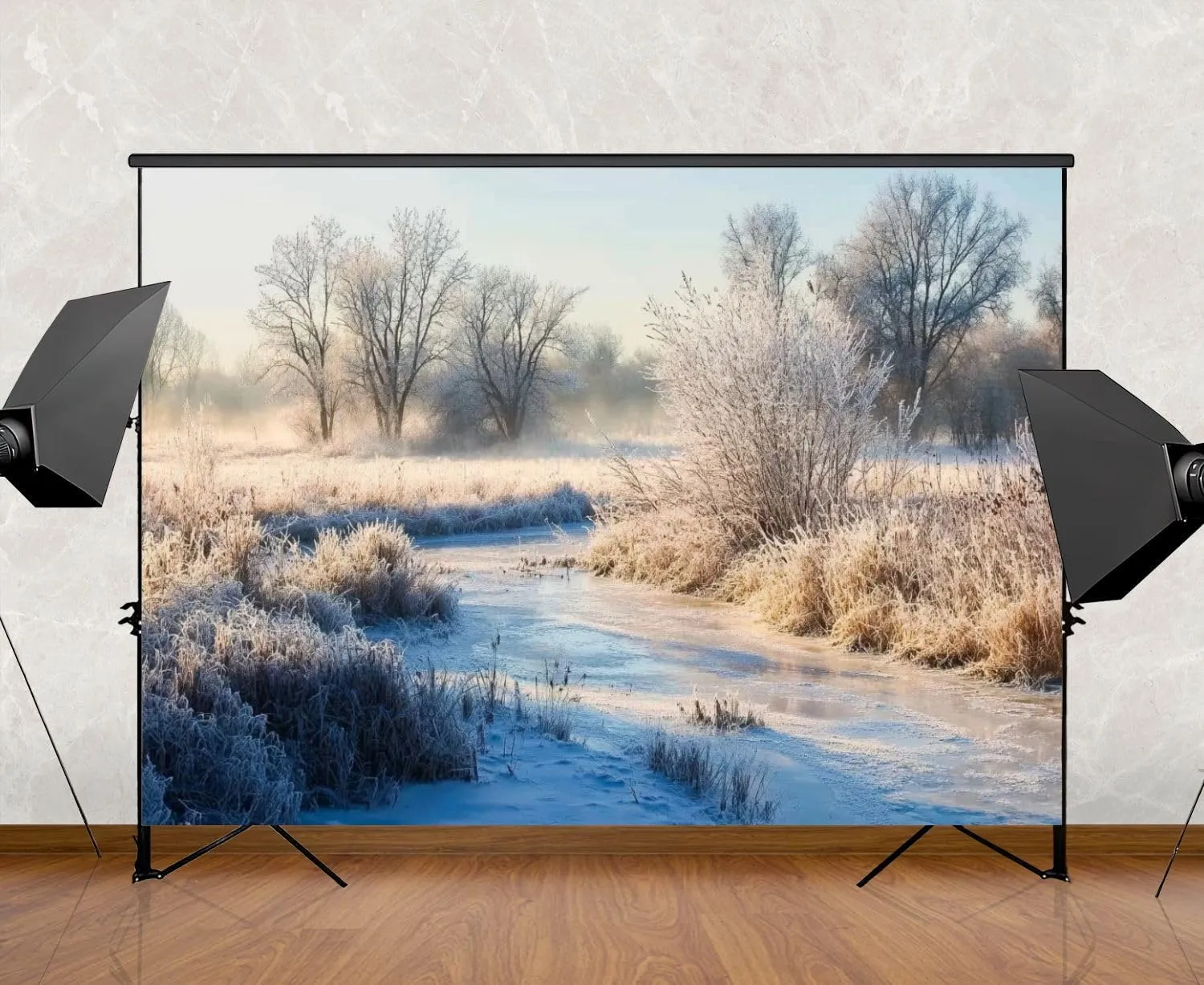 Photography Backdrop Photography Background Bark River County Wisconsin Clear Cold Winters Morning Hoar Frost for Photoshoot Portrait Photo Studio Video Prop Birthday Party Booth Decoration 7x5ft