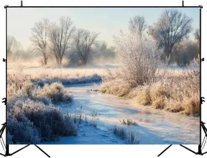 Photography Backdrop Photography Background Bark River County Wisconsin Clear Cold Winters Morning Hoar Frost for Photoshoot Portrait Photo Studio Video Prop Birthday Party Booth Decoration 7x5ft