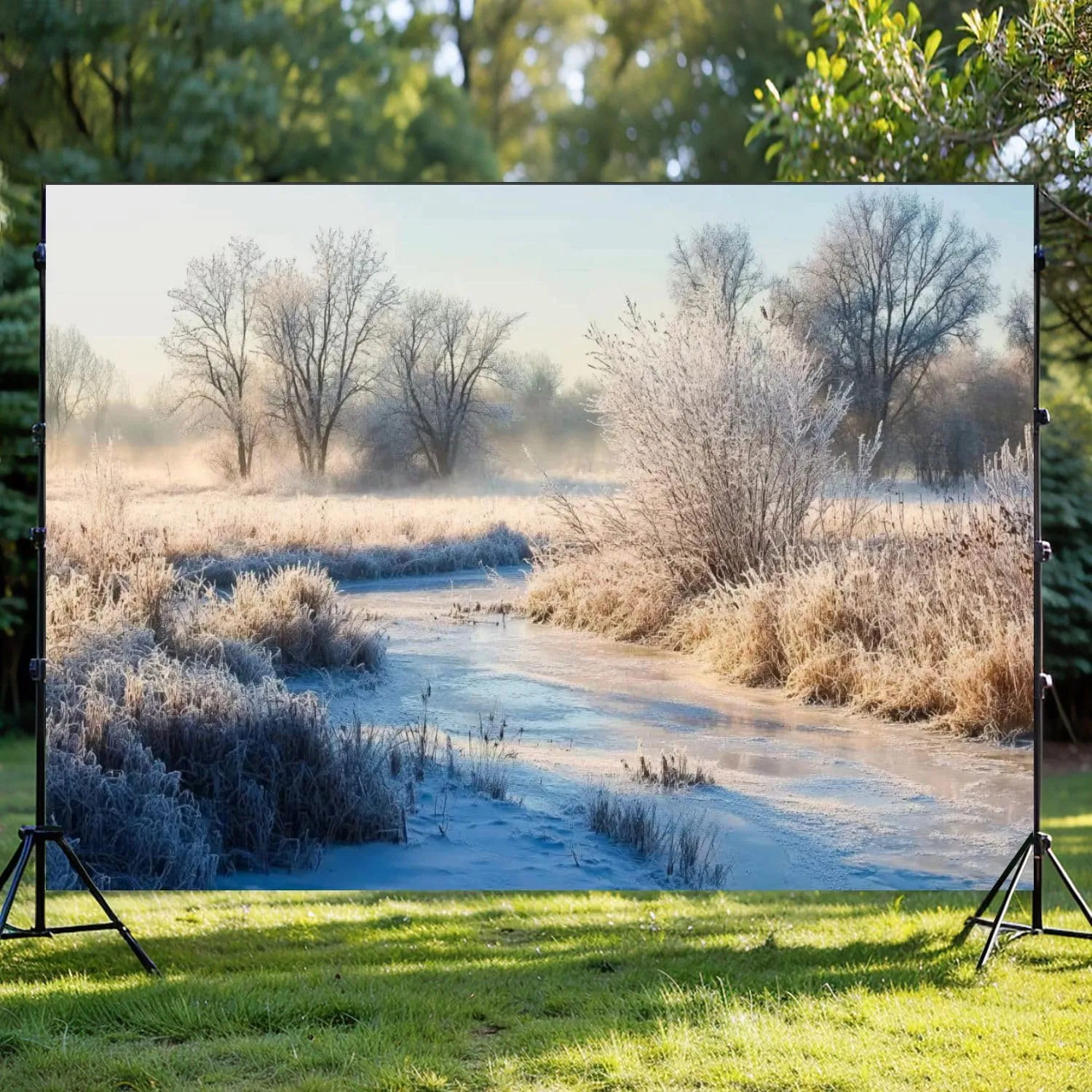 Photography Backdrop Photography Background Bark River County Wisconsin Clear Cold Winters Morning Hoar Frost for Photoshoot Portrait Photo Studio Video Prop Birthday Party Booth Decoration 7x5ft