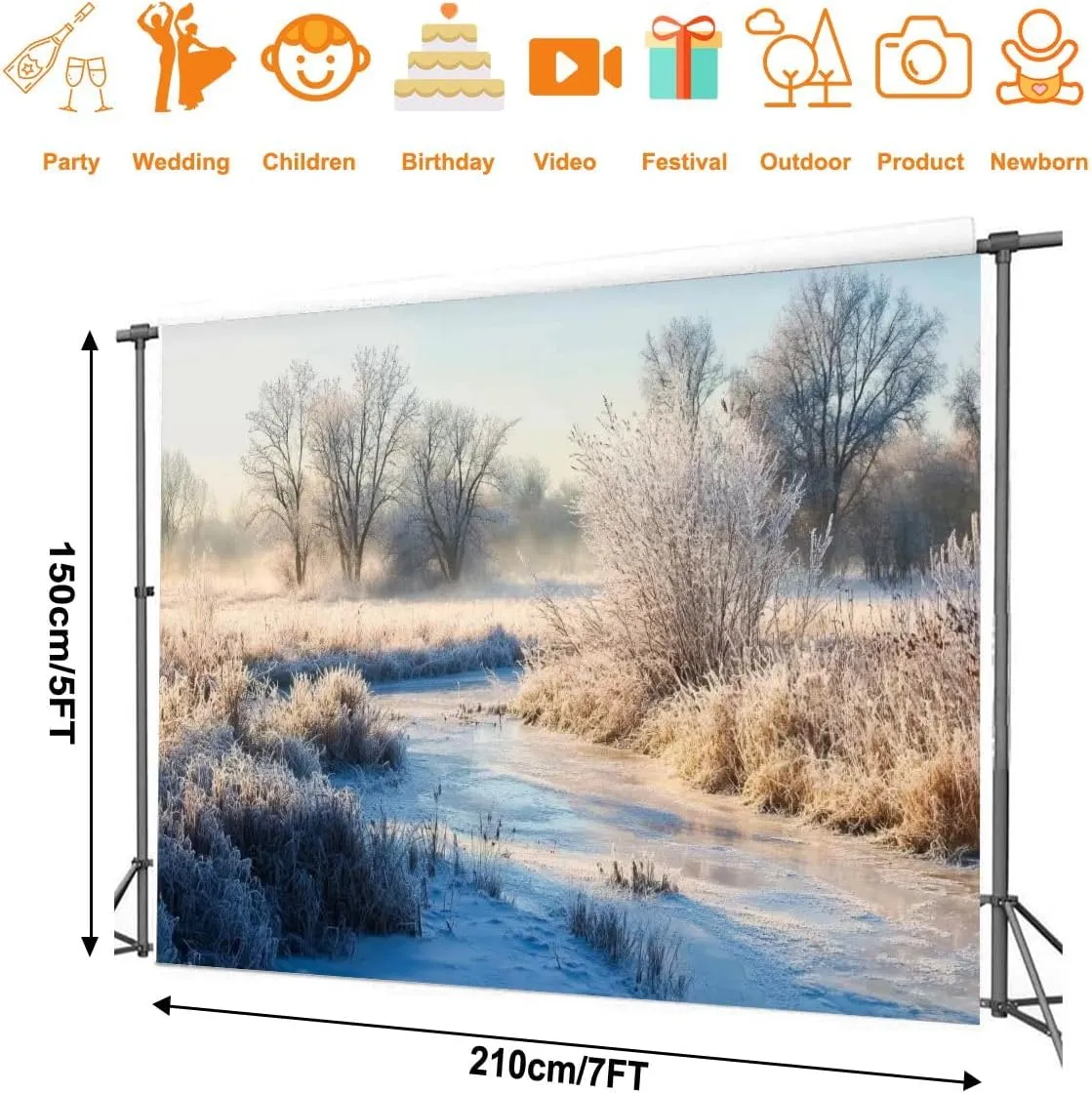 Photography Backdrop Photography Background Bark River County Wisconsin Clear Cold Winters Morning Hoar Frost for Photoshoot Portrait Photo Studio Video Prop Birthday Party Booth Decoration 7x5ft