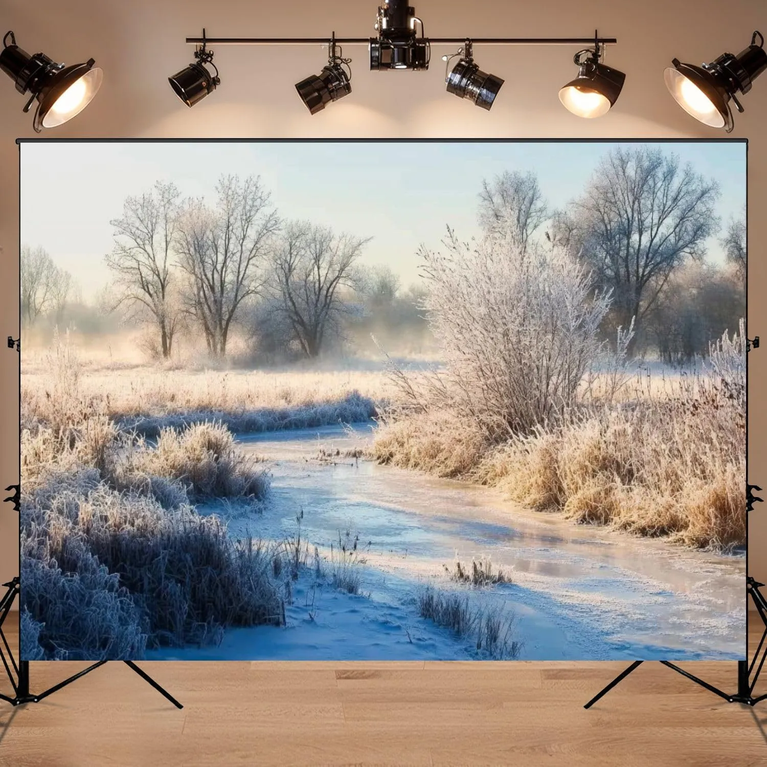 Photography Backdrop Photography Background Bark River County Wisconsin Clear Cold Winters Morning Hoar Frost for Photoshoot Portrait Photo Studio Video Prop Birthday Party Booth Decoration 7x5ft