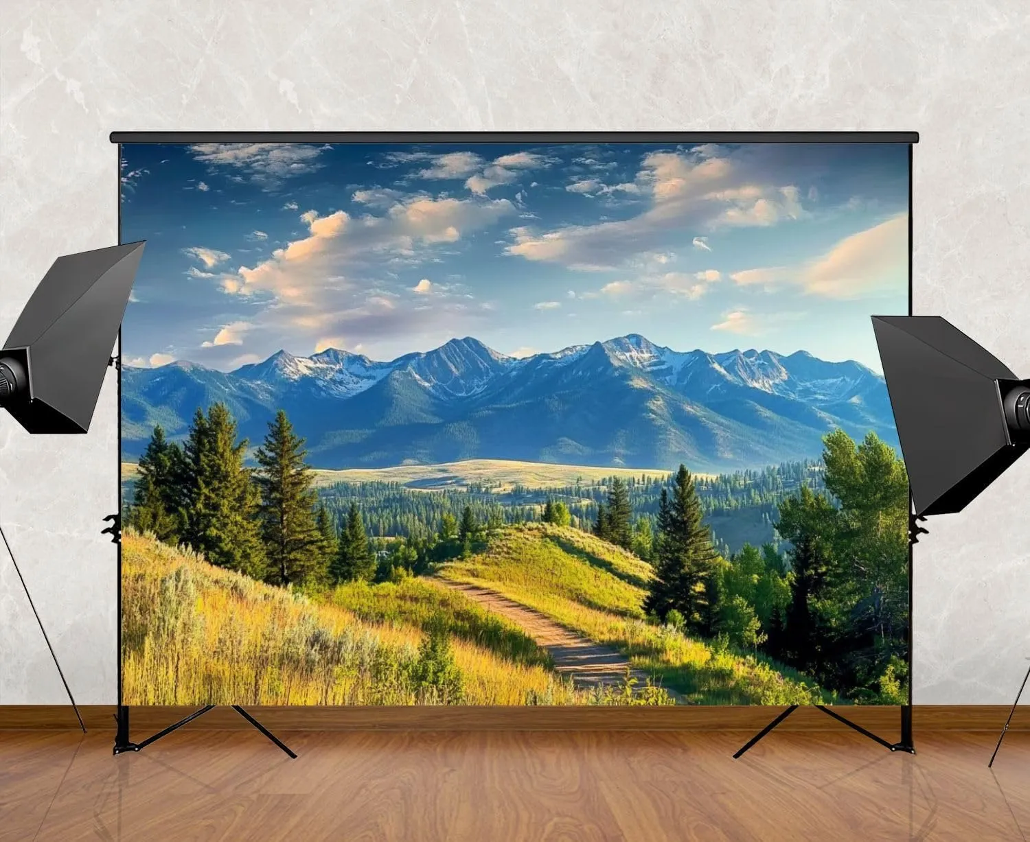 Photography Backdrop Photography Background Stunning Scenic Mountain ranges Nature Area Summertime for Photoshoot Portrait Photo Studio Video Prop Birthday Party Booth Decoration 7x5ft