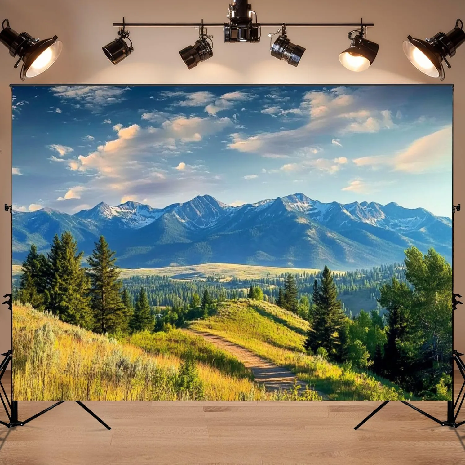 Photography Backdrop Photography Background Stunning Scenic Mountain ranges Nature Area Summertime for Photoshoot Portrait Photo Studio Video Prop Birthday Party Booth Decoration 7x5ft