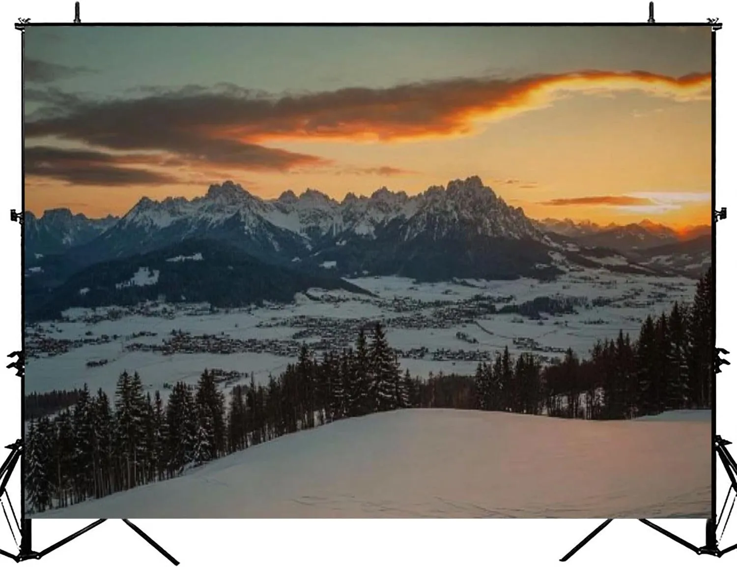 Photography Backdrop Photography Background Sunrise Idyllic Alpine Scenery Wilder Austria Mountains Panorama for Photoshoot Portrait Photo Studio Video Prop Birthday Party Booth Decoration 7x5ft