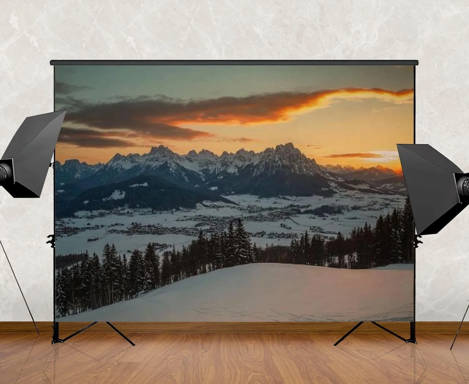 Photography Backdrop Photography Background Sunrise Idyllic Alpine Scenery Wilder Austria Mountains Panorama for Photoshoot Portrait Photo Studio Video Prop Birthday Party Booth Decoration 7x5ft