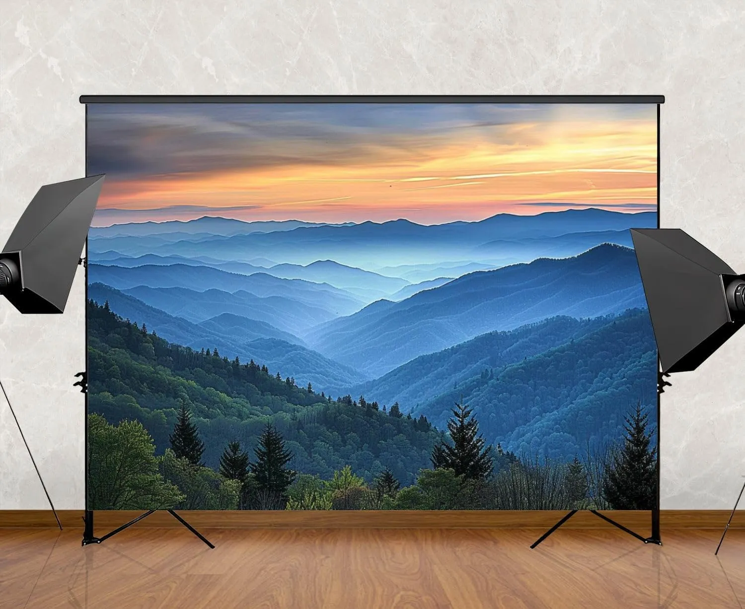 Photography Backdrop Photography Background Sunrise Landscape Great Smoky Mountains National Park for Photoshoot Portrait Photo Studio Video Prop Birthday Party Booth Decoration 7x5ft
