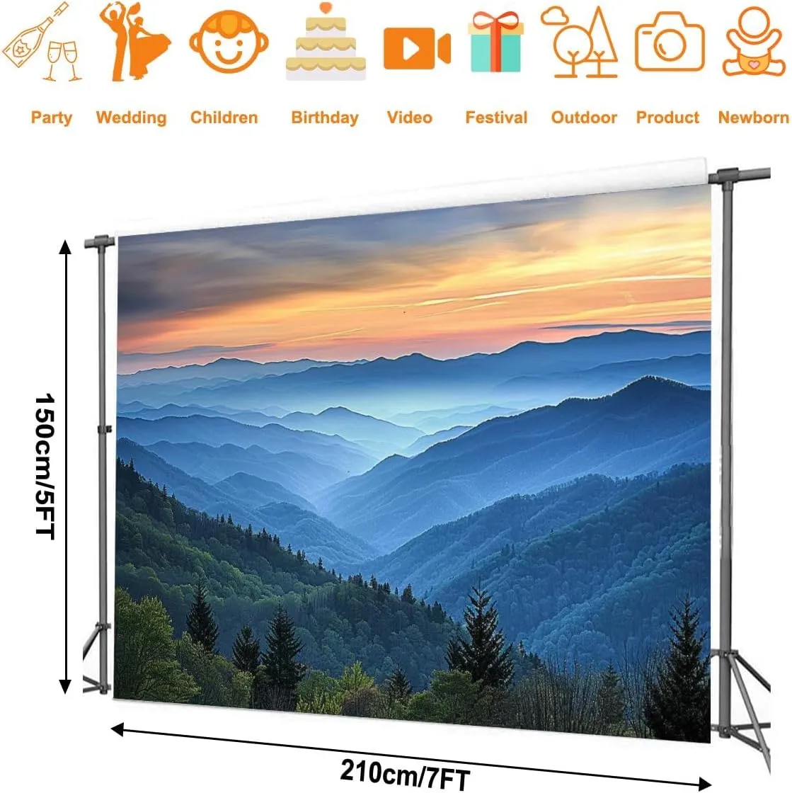 Photography Backdrop Photography Background Sunrise Landscape Great Smoky Mountains National Park for Photoshoot Portrait Photo Studio Video Prop Birthday Party Booth Decoration 7x5ft