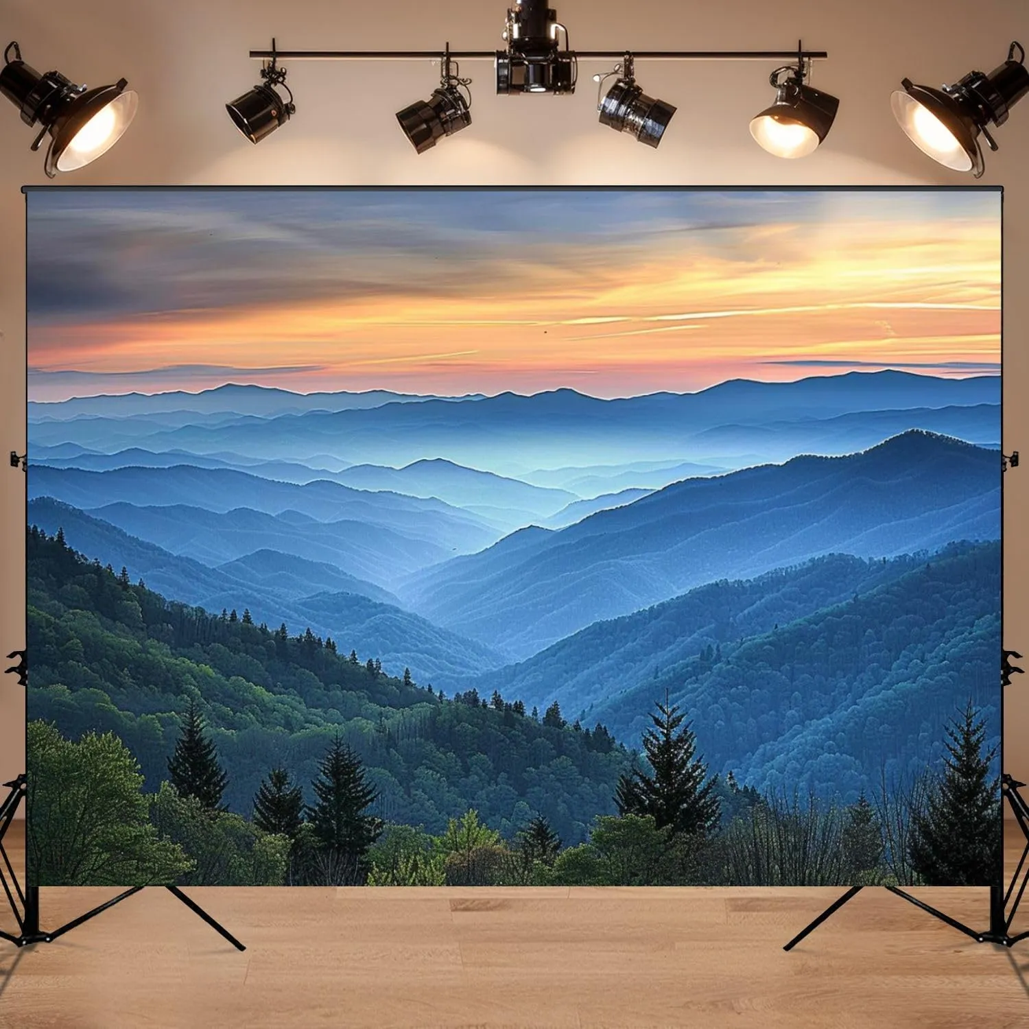 Photography Backdrop Photography Background Sunrise Landscape Great Smoky Mountains National Park for Photoshoot Portrait Photo Studio Video Prop Birthday Party Booth Decoration 7x5ft