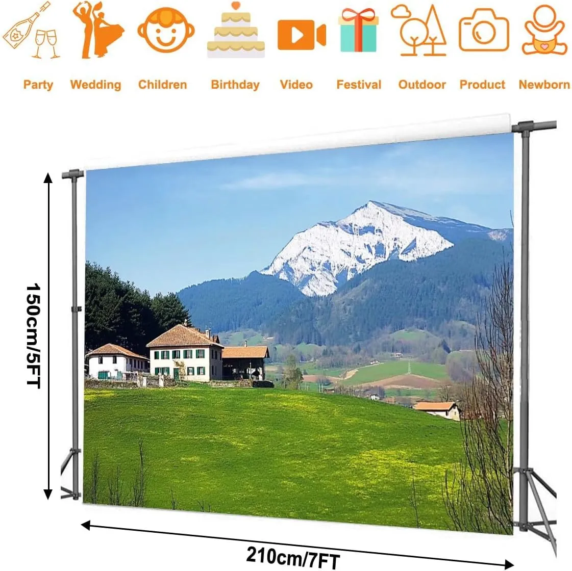 Photography Backdrop Photography Background Village Aramaio Valley Snowy Mountains Basque Country for Photoshoot Portrait Photo Studio Video Prop Birthday Party Booth Decoration 7x5ft