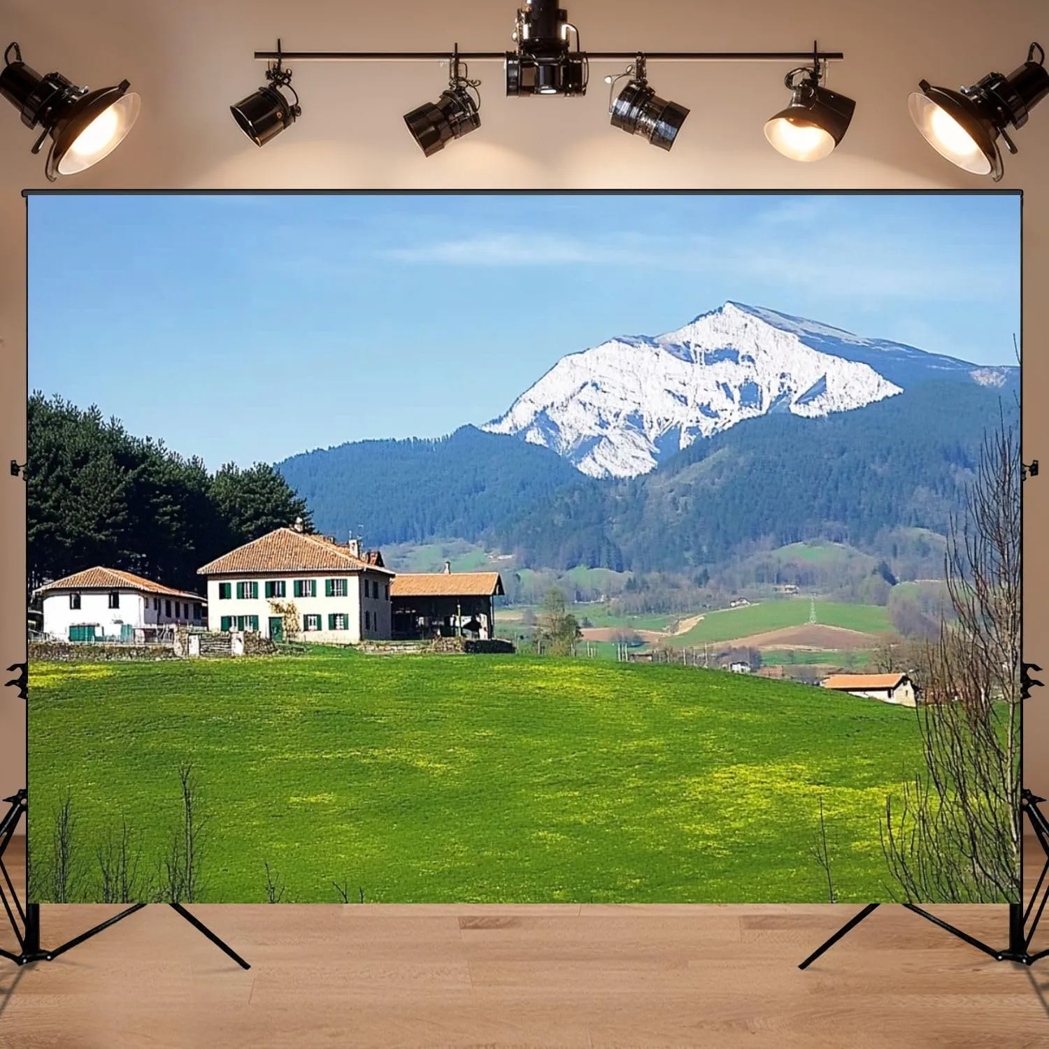 Photography Backdrop Photography Background Village Aramaio Valley Snowy Mountains Basque Country for Photoshoot Portrait Photo Studio Video Prop Birthday Party Booth Decoration 7x5ft