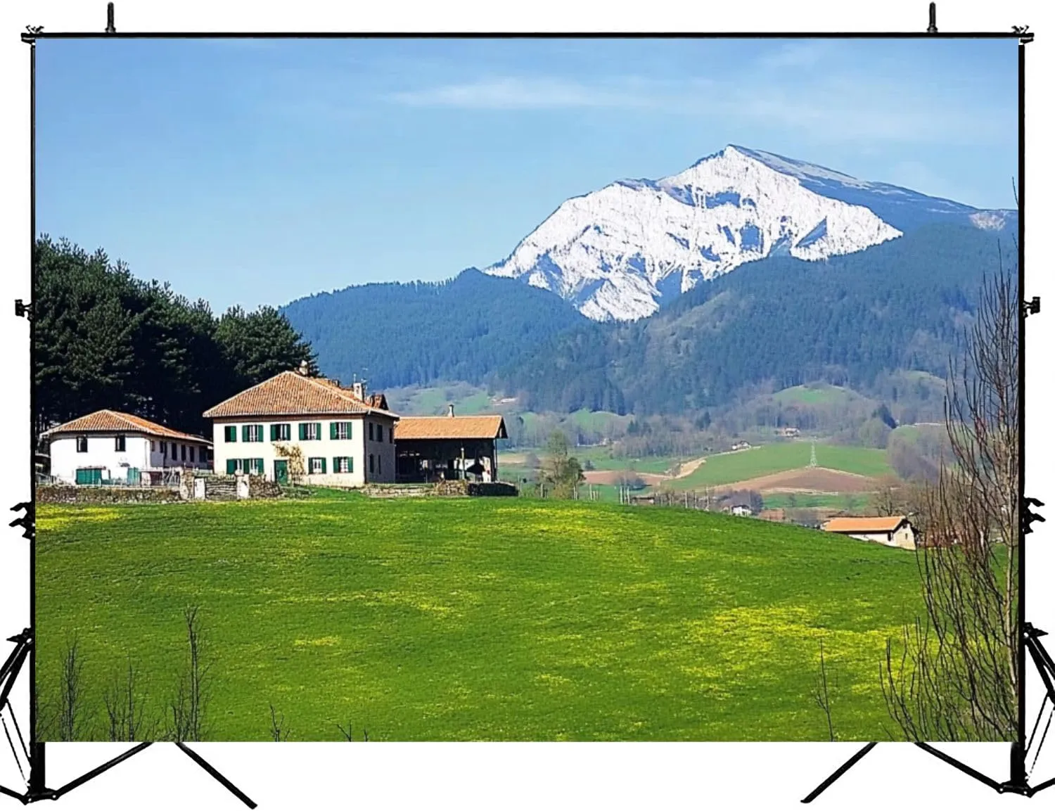 Photography Backdrop Photography Background Village Aramaio Valley Snowy Mountains Basque Country for Photoshoot Portrait Photo Studio Video Prop Birthday Party Booth Decoration 7x5ft