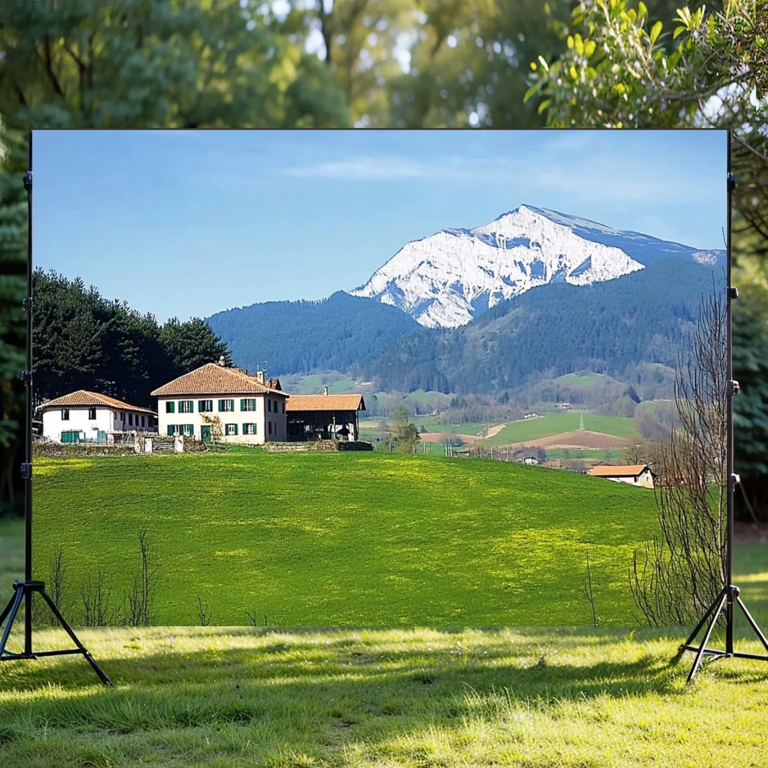 Photography Backdrop Photography Background Village Aramaio Valley Snowy Mountains Basque Country for Photoshoot Portrait Photo Studio Video Prop Birthday Party Booth Decoration 7x5ft